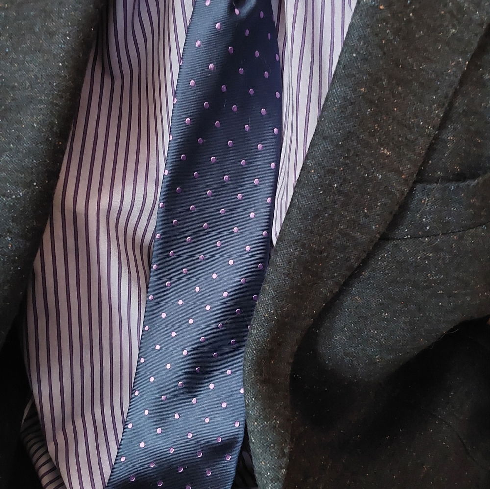 Saks Sports Coat (donegal) Express Shirt (purple stripes), Tommy H (purple tie)